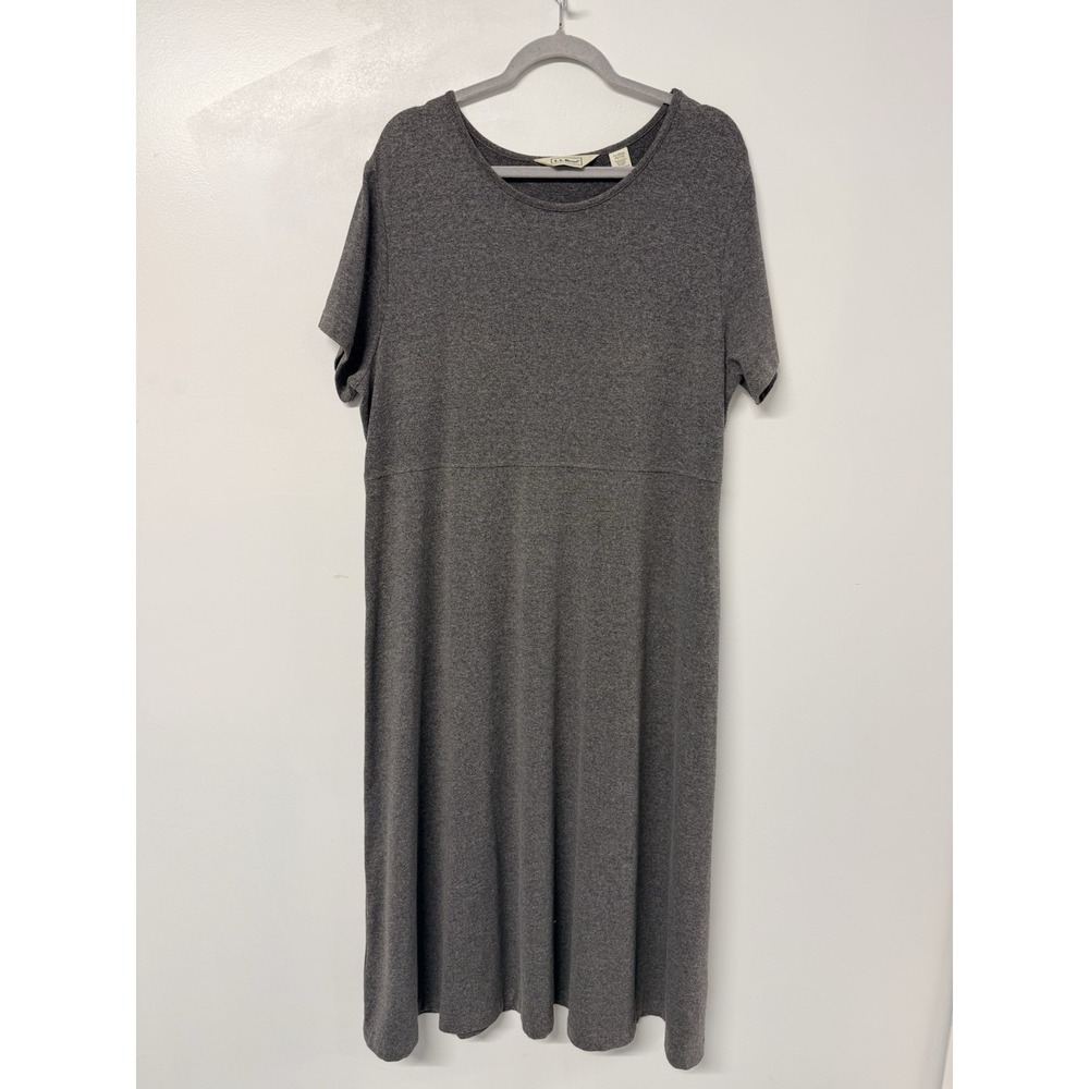 LL Bean Womens XL Petite Gray Shift Dress Stretch Short Sleeve Minimalist #39